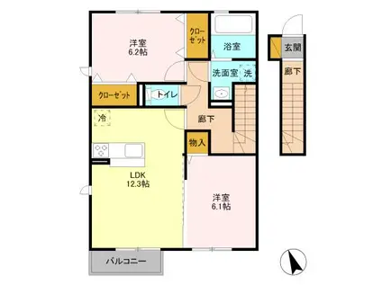 サウスヒルズ1(2LDK/2階)の間取り写真