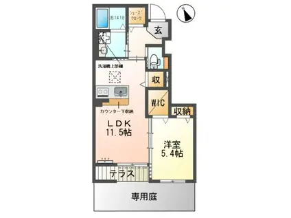 シェルル・ロココモダンⅡ本沢合(1LDK/1階)の間取り写真