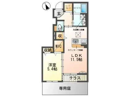 シェルル・ロココモダンⅡ本沢合(1LDK/1階)の間取り写真