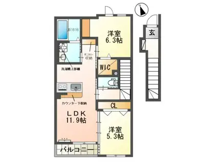 シェルル・ロココモダンⅡ本沢合(2LDK/2階)の間取り写真