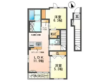 シェルル・ロココモダンⅡ本沢合(2LDK/2階)の間取り写真