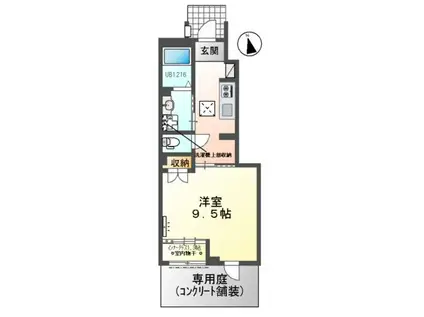 シェルル・スターテラス若林町(1K/1階)の間取り写真