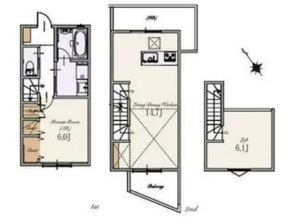 ブライトステージ堀ノ内(1LDK/1階)の間取り写真