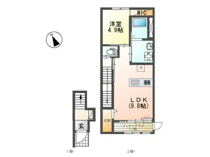 コーポ・タイガ(1LDK/2階)の間取り写真