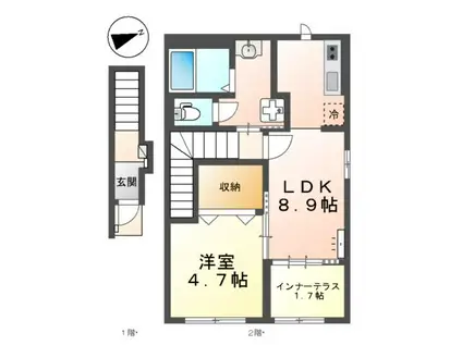 和泉市桑原町アパート(1LDK/2階)の間取り写真