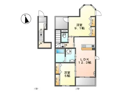 サン・フローラA(2LDK/2階)の間取り写真