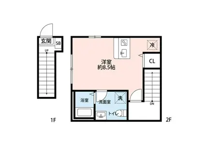 KEEP LAGOON桜ヶ丘 A棟(1K/2階)の間取り写真