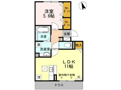 ウエスト フィールド B(1LDK/1階)の間取り写真