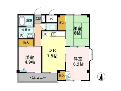 サンライズいわざき(3DK/3階)の間取り写真