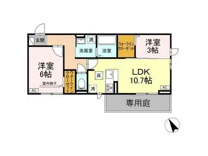 トリシア野多目Ⅱ Ⅱ(2LDK/1階)の間取り写真