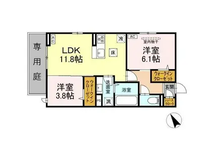 トリシア野多目Ⅱ Ⅱ(2LDK/1階)の間取り写真