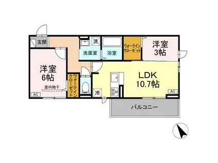 トリシア野多目Ⅱ Ⅱ(2LDK/2階)の間取り写真