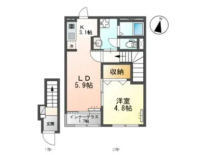 SERENO K (1LDK/2階)の間取り写真