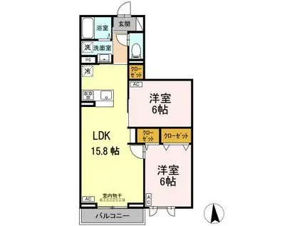 セレスティア高島平Ⅲ(2LDK/2階)の間取り写真