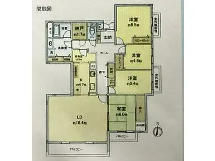 ちはら台ファミールハイツ5棟(4LDK/2階)の間取り写真