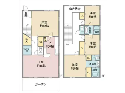 名古屋市東山線 本郷駅(愛知) 徒歩7分 2階建 築28年(3LDK)の間取り写真