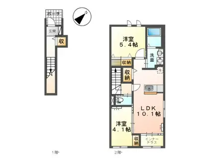 ひたちなか市足崎字原 アパートⅠ期(2LDK/2階)の間取り写真