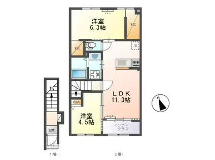 ひたちなか市足崎字原 アパートⅡ期(2LDK/2階)の間取り写真