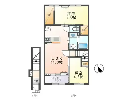 ひたちなか市足崎字原 アパートⅡ期(2LDK/2階)の間取り写真