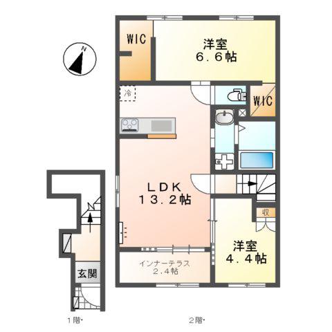 守山区笹ヶ根2丁目アパート(2LDK/2階)の間取り写真