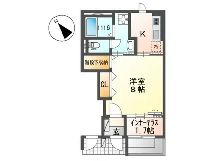 アムール香椎駅前Ⅱ(1K/1階)の間取り写真