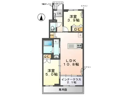 野田市岩名 アパート(2LDK/1階)の間取り写真