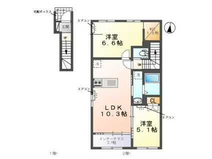 野田市岩名 アパート(2LDK/2階)の間取り写真