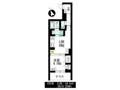 ASSET-COURT富士見町B(1LDK/1階)の間取り写真