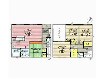 近鉄名古屋線 川越富洲原駅 徒歩15分 2階建 築1年(4LDK)の間取り写真