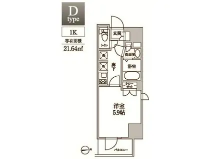 レジディア中延Ⅱ(1K/3階)の間取り写真