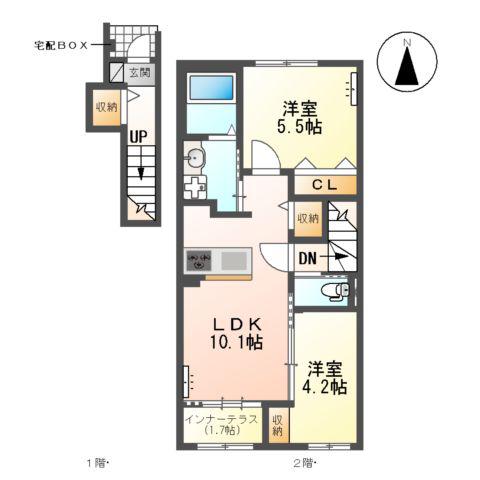 犬山市裏之門アパート(2LDK/2階)の間取り写真