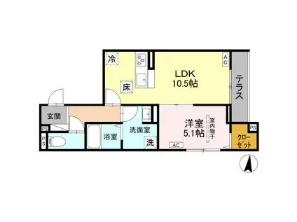 エリオント大和中央(1LDK/1階)の間取り写真