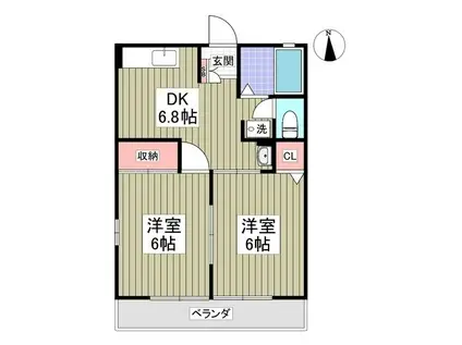 リバティヒルズA(2DK/2階)の間取り写真