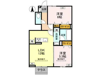 ウィル・クレストⅡ Ⅱ(2LDK/1階)の間取り写真