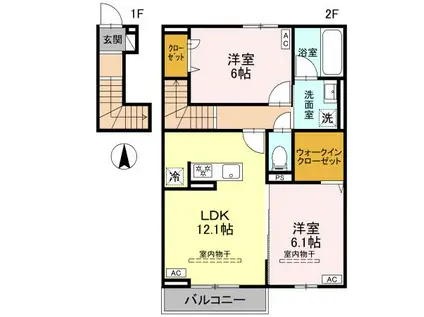 ウィル・クレストⅡ Ⅱ(2LDK/2階)の間取り写真