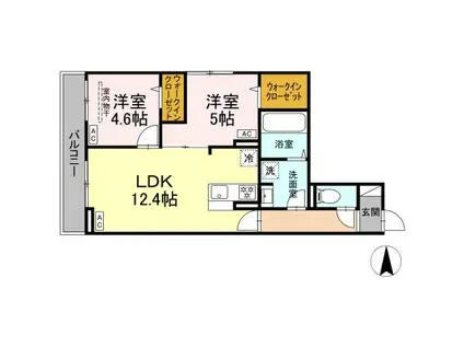 セレスティア谷在家Ⅱ(2LDK/3階)の間取り写真