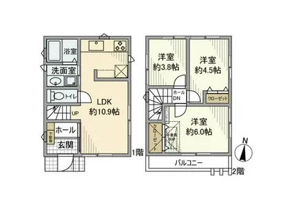東京都大江戸線 練馬春日町駅 徒歩5分 2階建 築1年(3LDK)の間取り写真