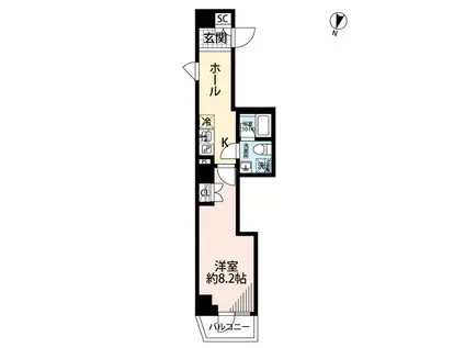 プレール・ドゥーク池上Ⅱ(1K/8階)の間取り写真