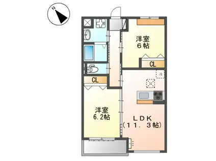 スカイラークヒルズⅡ(2LDK/3階)の間取り写真