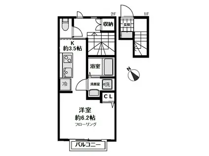 エスペラントⅠ(1K/2階)の間取り写真