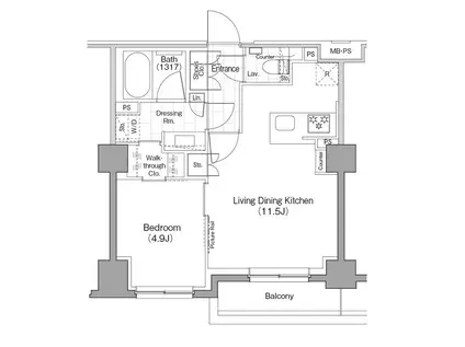 ザ・パークハビオ新宿(1LDK/2階)の間取り写真