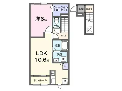 プルミエール富里B(1LDK/2階)の間取り写真