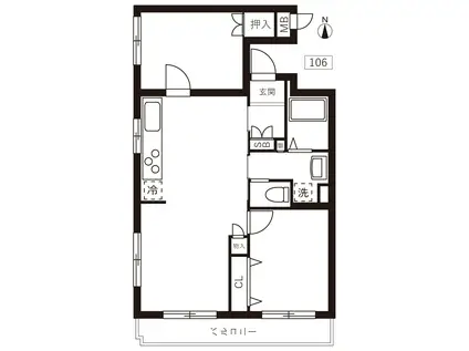 エマーレ国立(2LDK/2階)の間取り写真
