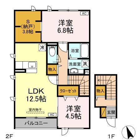 シエルツリーⅡ(2LDK/2階)の間取り写真