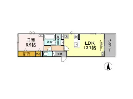 カサ クアルト(1LDK/2階)の間取り写真