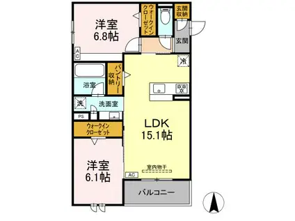 カサ クアルト(2LDK/2階)の間取り写真