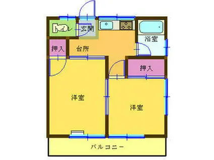 北寺尾荘(2DK/2階)の間取り写真