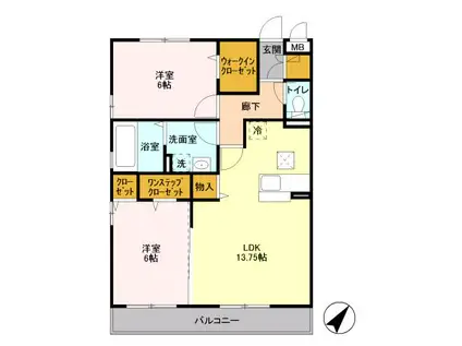 アトリアⅠ(2LDK/1階)の間取り写真