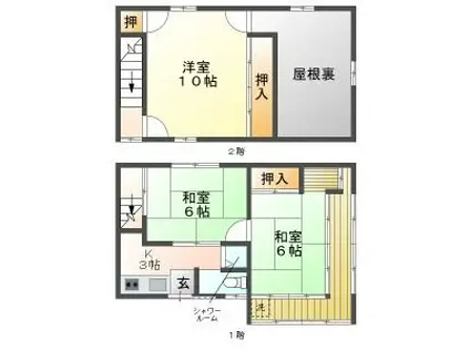 東海道本線 美濃赤坂駅 徒歩7分 2階建 築67年(3K)の間取り写真