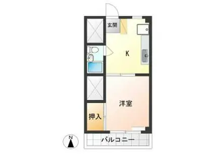 ブルースカイ峰(1DK/2階)の間取り写真